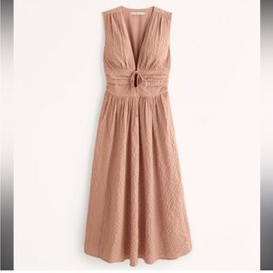 Abercrombie & Fitch tan/brown midi seersucker dress